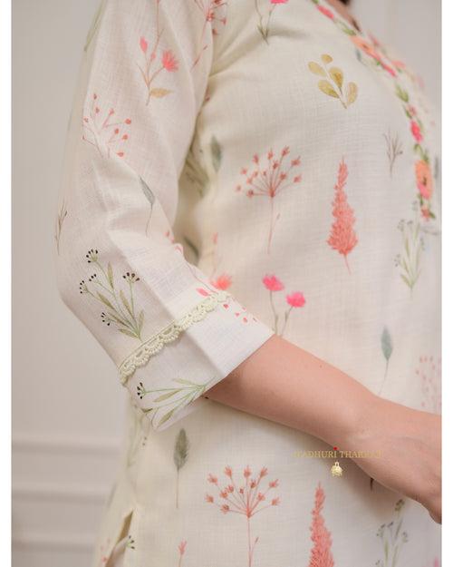 Ivory Linen Floral Suit