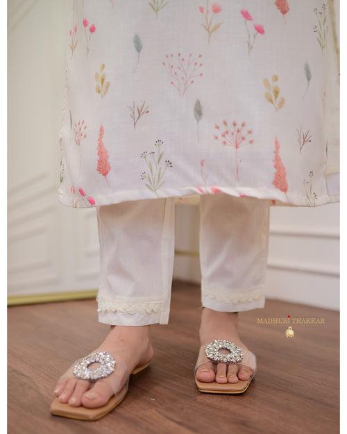 Ivory Linen Floral Suit