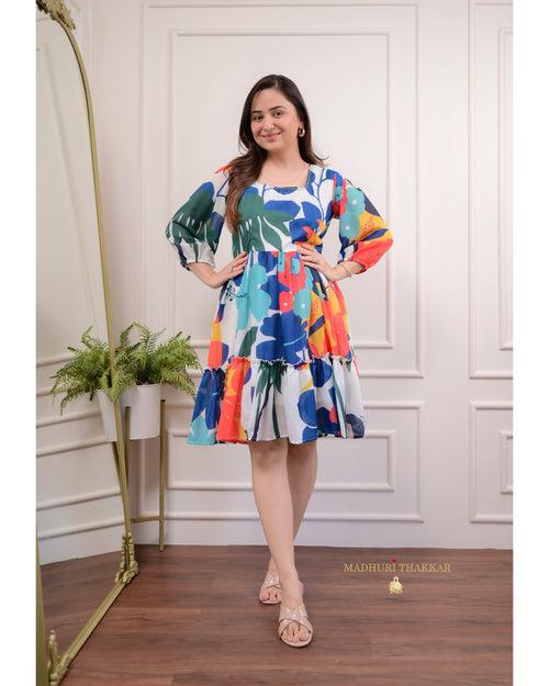 Multi Color Botanical Cotton Dress