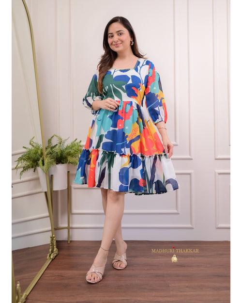 Multi Color Botanical Cotton Dress