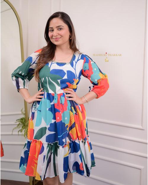 Multi Color Botanical Cotton Dress