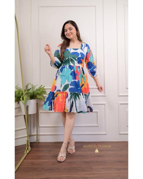 Multi Color Botanical Cotton Dress