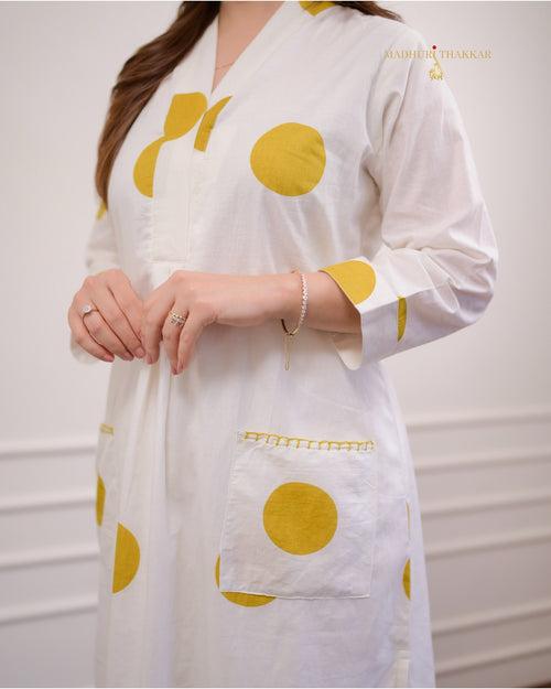 Ivory Yellow Mul Cotton Polka Dots Co-ord
