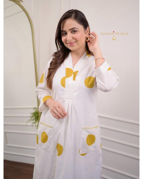 Ivory Yellow Mul Cotton Polka Dots Co-ord