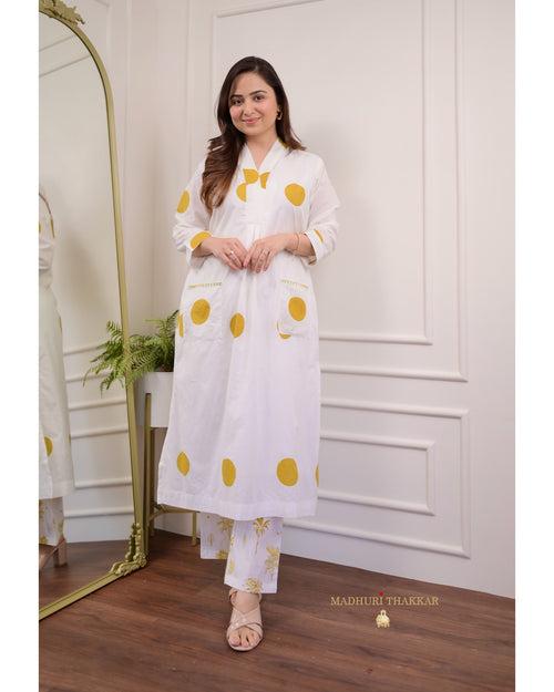 Ivory Yellow Mul Cotton Polka Dots Co-ord