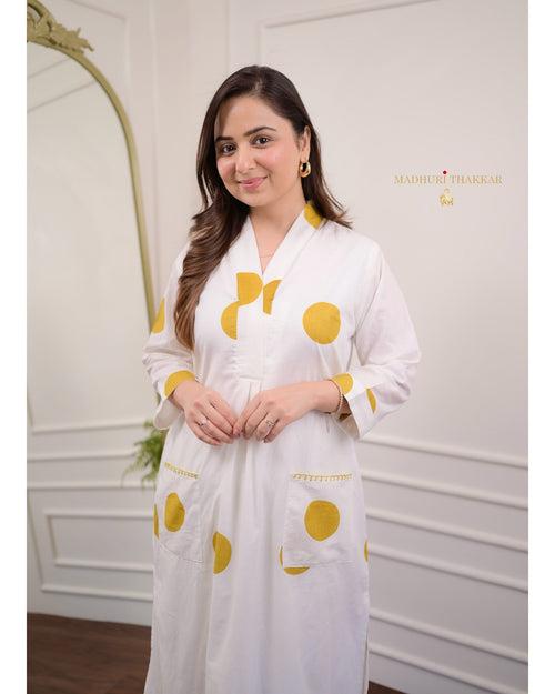 Ivory Yellow Mul Cotton Polka Dots Co-ord