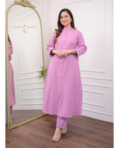 Lilac A Line Cotton Kurta Set