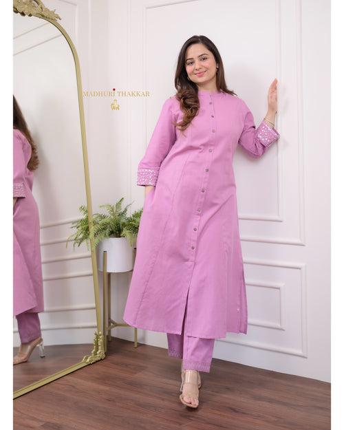 Lilac A Line Cotton Kurta Set