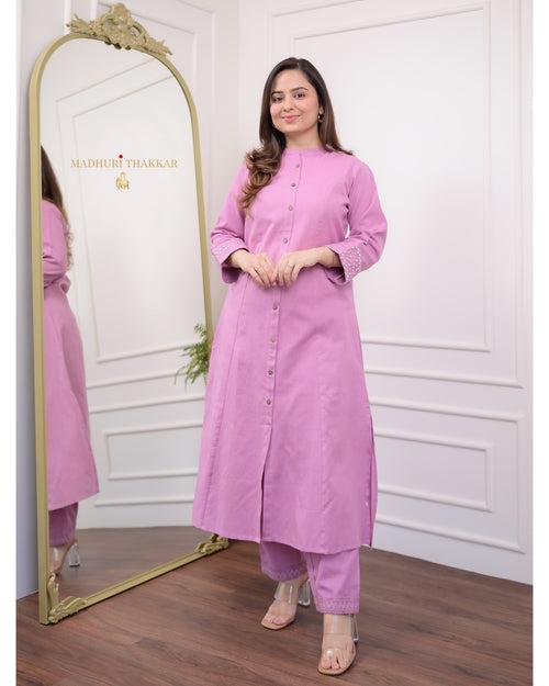 Lilac A Line Cotton Kurta Set