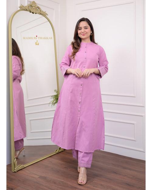 Lilac A Line Cotton Kurta Set