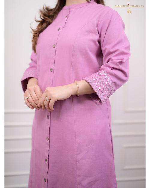 Lilac A Line Cotton Kurta Set