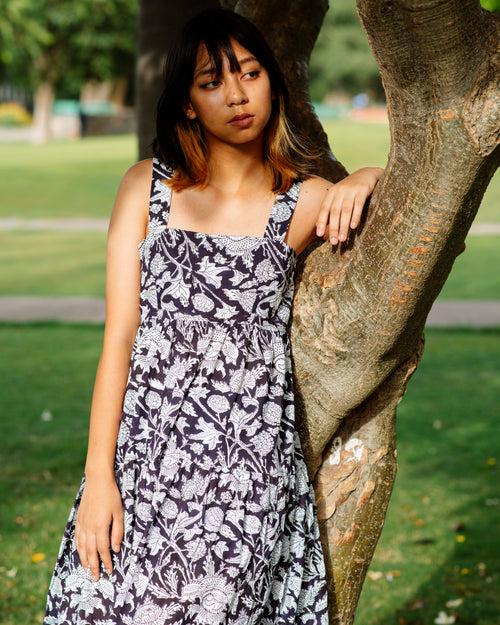 BLACK AND WHITE FLORAL RAPID MAXI DRESS