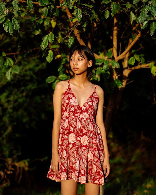 RED TROPICAL RAPID SHORT DRESS