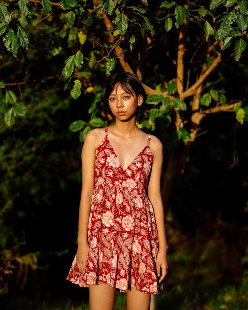 RED TROPICAL RAPID SHORT DRESS