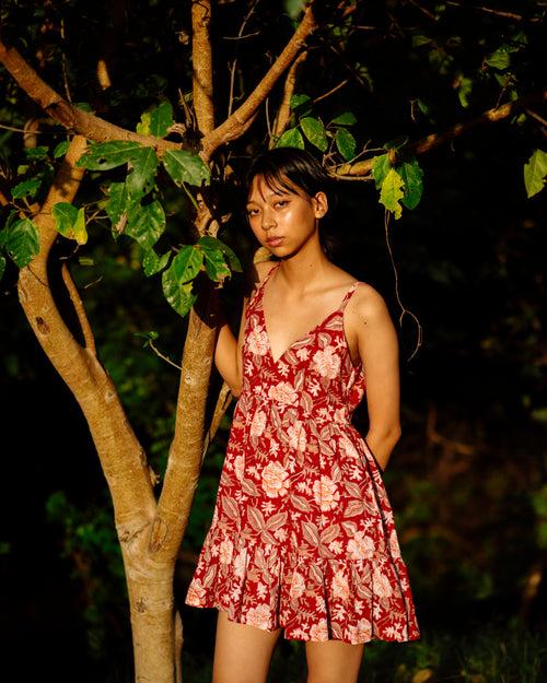 RED TROPICAL RAPID SHORT DRESS