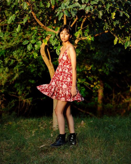 RED TROPICAL RAPID SHORT DRESS