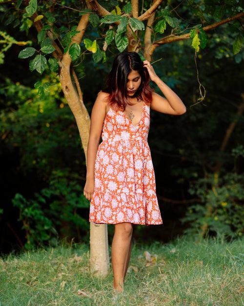 TANGERINE FLORAL RAPID SHORT DRESS