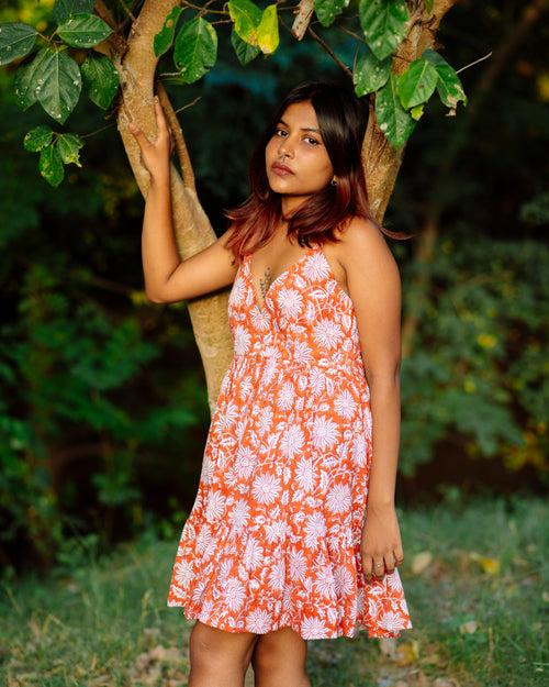 TANGERINE FLORAL RAPID SHORT DRESS