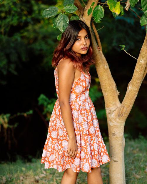 TANGERINE FLORAL RAPID SHORT DRESS