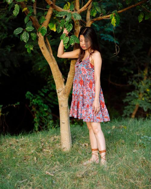 BLUE TROPICAL RAPID SHORT DRESS