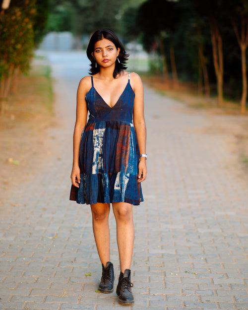 BLUE HANDPAINTED AJRAKH SHORT DRESS