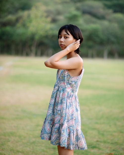 GREY PAISLEY RAPID SHORT DRESS