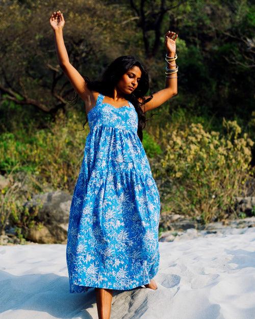 BLUE FLORAL RAPID MAXI DRESS