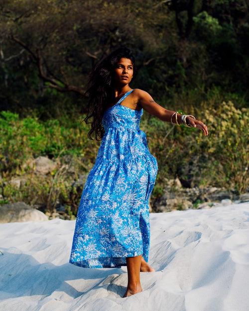 BLUE FLORAL RAPID MAXI DRESS