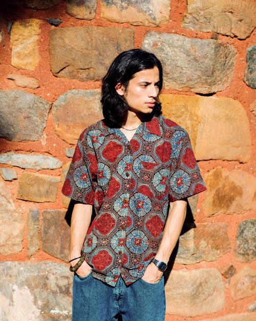 BLUE GEOMETRICAL AJRAKH SHIRT