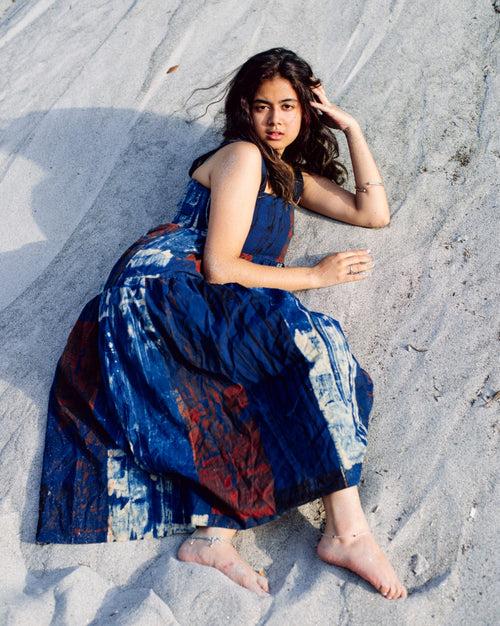 BLUE HANDPAINTED AJRAKH MAXI DRESS