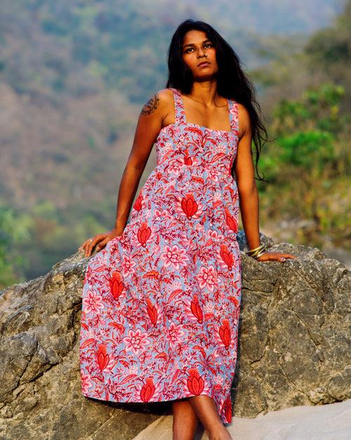 BLUE TROPICAL RAPID MAXI DRESS