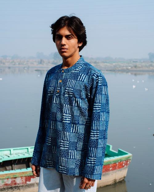 DOTS AND LINES INDIGO DABU SHORT KURTA