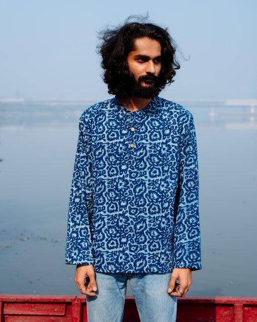 FLORAL INDIGO DABU SHORT KURTA