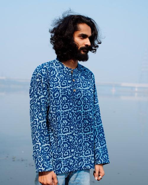 FLORAL INDIGO DABU SHORT KURTA