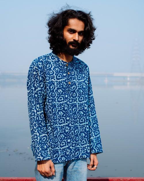 FLORAL INDIGO DABU SHORT KURTA