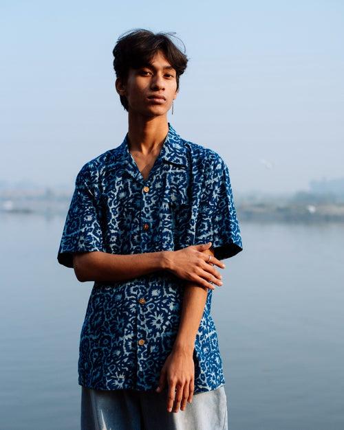 FLORAL INDIGO DABU SHIRT