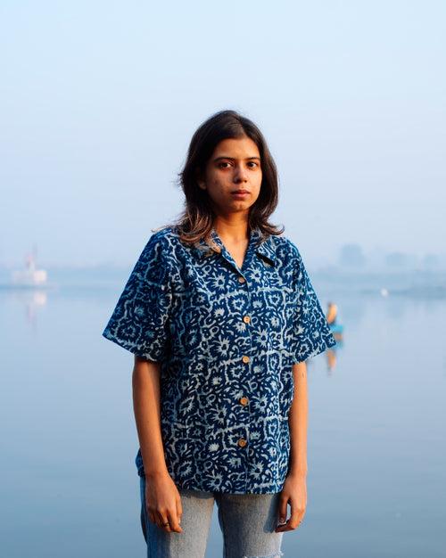 FLORAL INDIGO DABU SHIRT