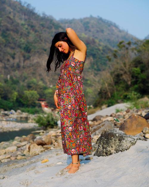 GREEN TROPICAL RAPID MAXI DRESS