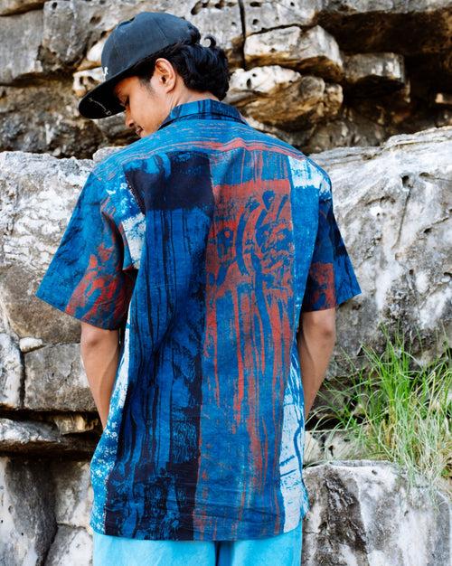 BLUE HANDPAINTED AJRAKH SHIRT