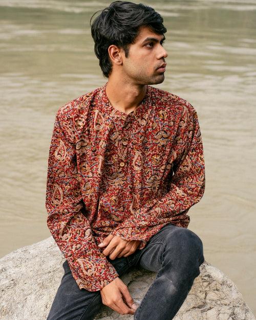 MAROON KALAMKARI SHORT KURTA