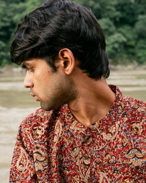 MAROON KALAMKARI SHORT KURTA