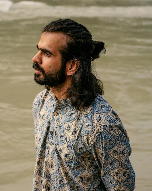 BLUE OGEE KALAMKARI SHORT KURTA