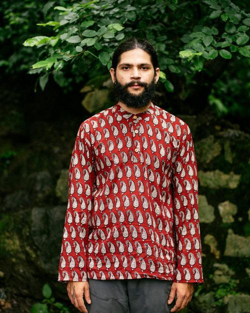 MAROON MUGHAL BAGH SHORT KURTA