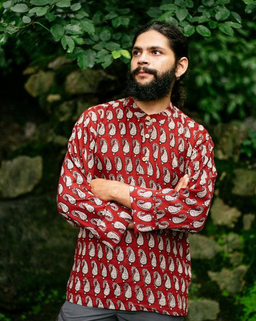 MAROON MUGHAL BAGH SHORT KURTA