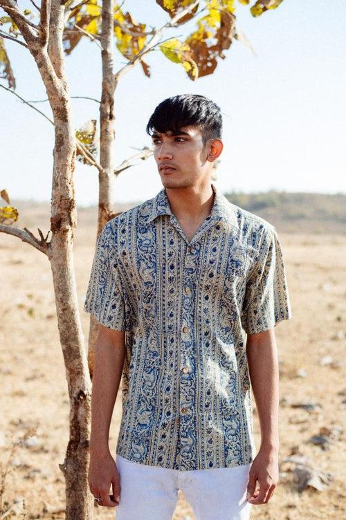 BLUE STRIPED KALAMKARI SHIRT