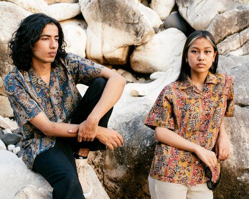 BLUE GREY STRIPED KALAMKARI SHIRT