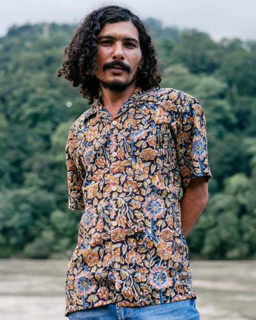 BLACK CRAYON FLORAL BAGRU SHIRT