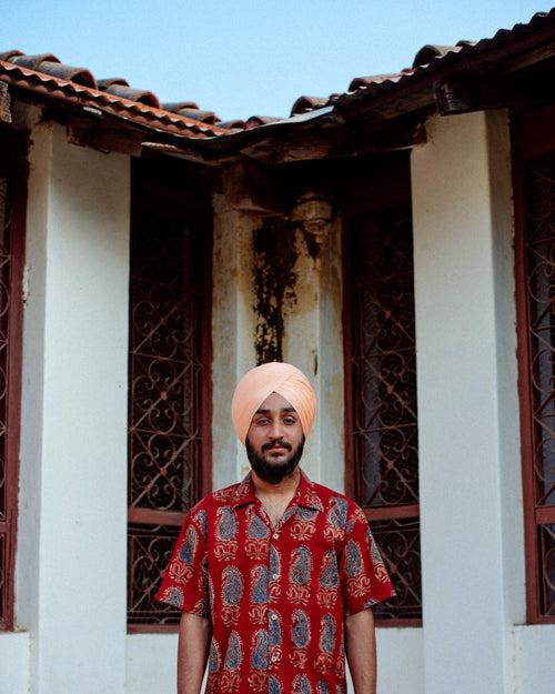 RED BLUE MUGHAL KALAMKARI SHIRT