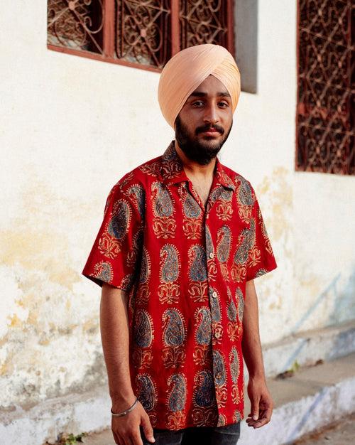 RED BLUE MUGHAL KALAMKARI SHIRT