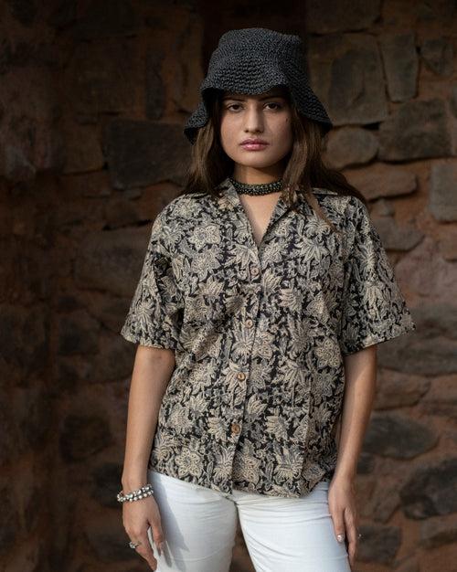 BLACK AND GREY KALAMKARI SHIRT